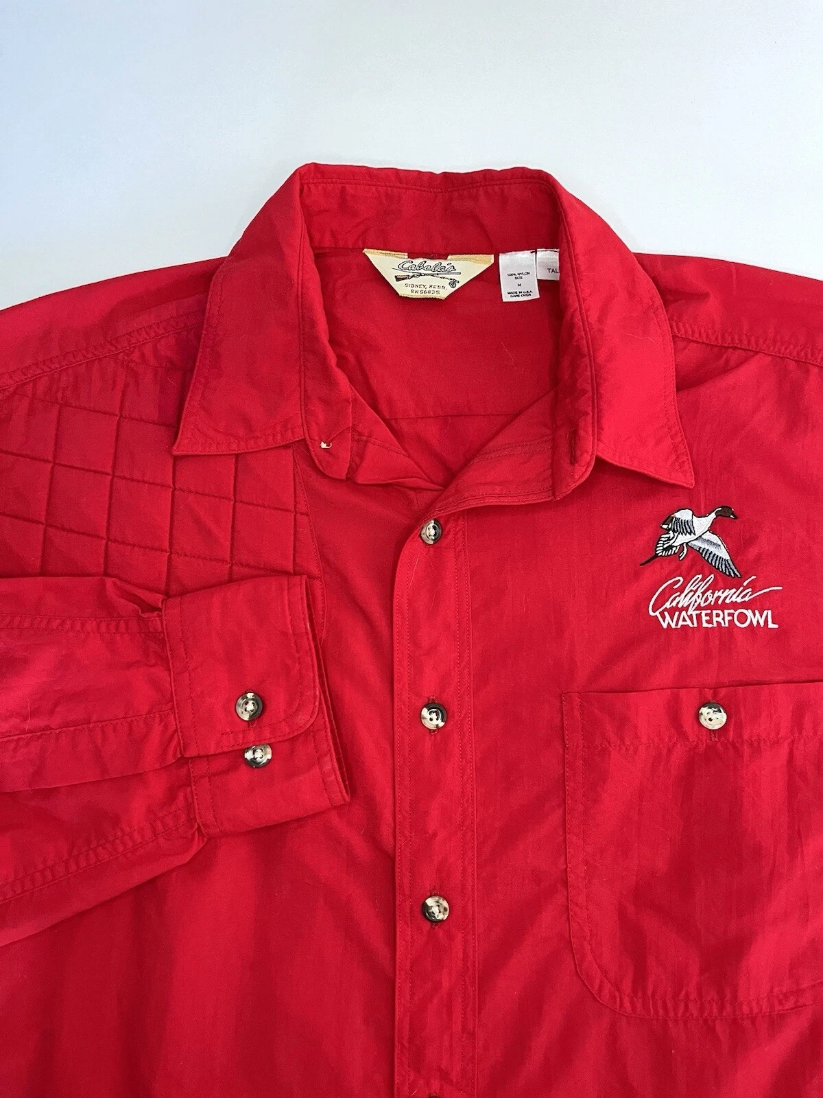 Vintage Cabelas Shooting Shirt Mens Sz M Tall Long Sleeve Red USA Padded Hunting
