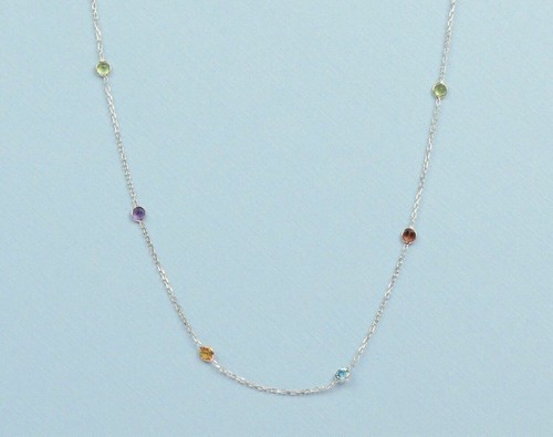 Solid 14k White Gold Multicolor Cubic Zirconia Necklace with Sparkling Stones - Picture 8 of 8