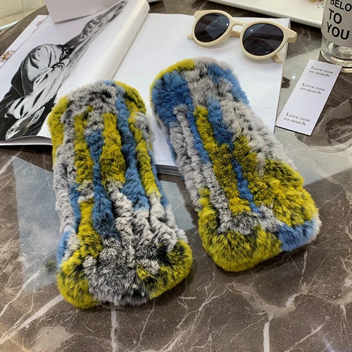 Womens Winter Real Rabbit Fur Gloves Knitted Stretch Fingerless Mitten Gloves - Picture 102 of 102