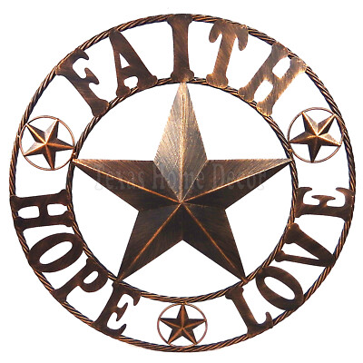 26'' HOPE FAITH LOVE Metal Barn Star With Ring Wall Mount Plaque Sign