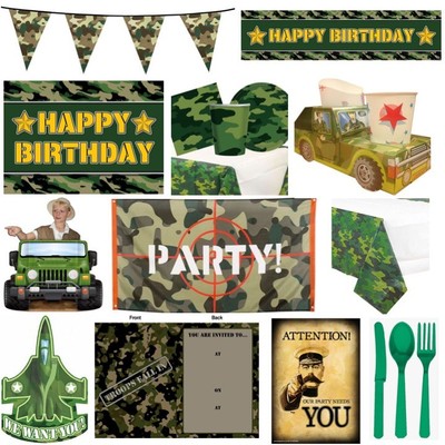 Boys Camouflage Army Birthday Party Decorations Banner Invitations