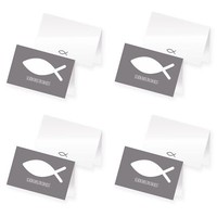 Itenga 96X Tischkarte Fisch Grau Platzkarte Kommunion Taufe Konfirmation Modern