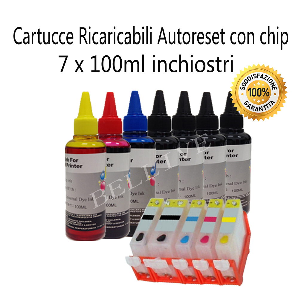 KIT 5 Cartucce Ricaricabili per Canon PGI-570XL CLI-571XL MG7750 MG7751 TS5050