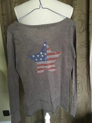MAGNIFIQUE TUNIQUE HAUT PULL IT HIPPIE ÉTOILES DRAPEAU AMÉRICAIN TAUPE T UNIQUE - Photo 1/3