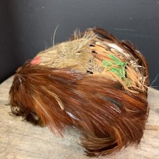 Vintage Womens Flapper Hat Brown w/ Colorful Feathers Small Costume 1940s Prop