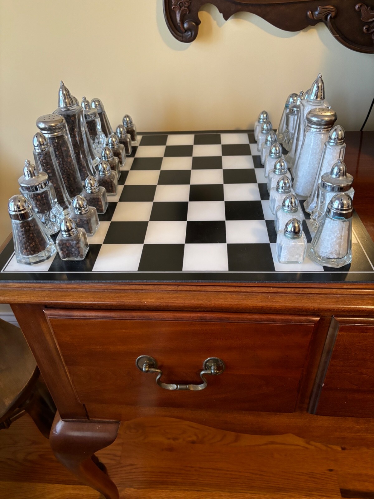 Vintage Salt And Pepper Chess Set With Board. One Of A Kind. eBay