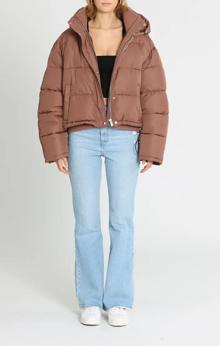 ENA PELLY Isla Puffer Jacket Brown Size 10 AU Weekend Casual