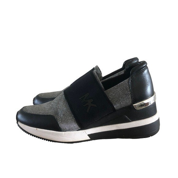 Michael Kors Black & Silver Felix Leather Trainer Sneakers 6 View 2