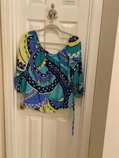 ALICE & TRIXIE Womens M Geometric Silk Blouse Statement Dopamine Dressing Artsy