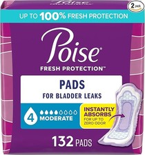 Poise Incontinence Pads for Women, 4 Drop Absorbency, Regular, 132 Ct FAST SHIP