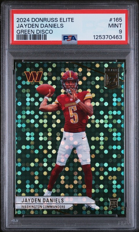 2024 Panini Donruss Elite Jayden Daniels Green Disco RC #165 Commanders PSA 9