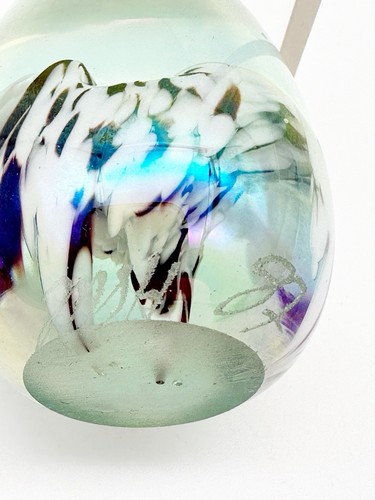 Vtg 1987 Mount St. Helens Ash Glass Egg Paperweight Signed MSH Purple Flower - Picture 4 of 8