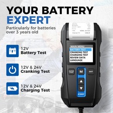 Battery Tester with Printer 12V Car Battery Load Test for Motorcycle Charging