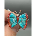 Vintage Sterling Silver Turquoise Coral Butterfly Ring Zuni Style #1139