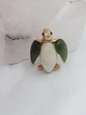 Vintage CIRO Penguin Brooch Pin Carved Quartz Jade Rhinestone