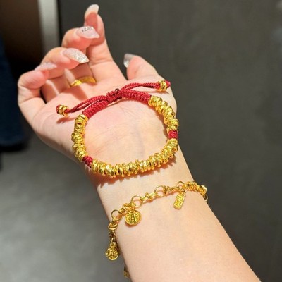 24K Solid Gold Lucky Wealth Bracelet   999 Pure Gold Fortune Bead Bracelet
