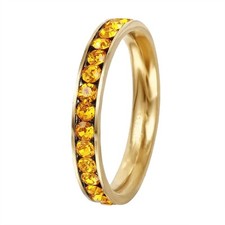 Stainless Steel Eternity Citrine Crystal November Birthstone Stackable Ring 3MM
