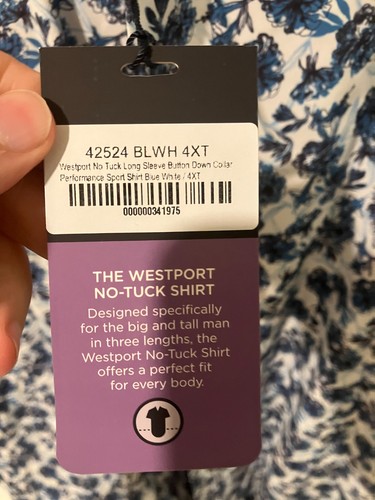 Westport blue no tuck long sleeve button performance shirt 4XLT NWT NEW - Picture 3 of 4