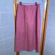 Vintage Mauve Pink Suede Midi Skirt Size 8 High Waist Pockets USA Mod Retro