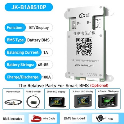 JK Smart BMS 4S-8S 12V-24V 100A Li-ion LiFePo4 BMS 1A ActiveBalance BT/RS485 lot