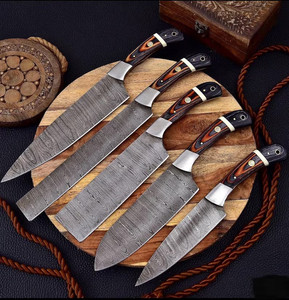 Handmade Damascus Knife Set – 5 Piece Chef Knife Set – FREE CUSTEM ANGRAVING 