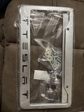 2pc  Tesla License Plate Frame Tag Cover Silver With Screw Caps Cover Set