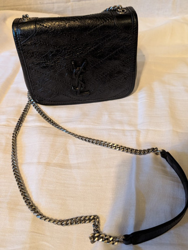 Saint Laurent YSL Crinkled Matelasse Leather Monagram Niki Chain Wallet Bag