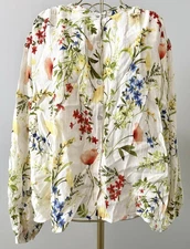 DR2 Woven Peasant Top Blouse Shirt Boho Floral Cream Size XXL NEW