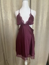 Victorias Secret Purple Lingerie Satin Slip Dress With Cut Outs Size Medium