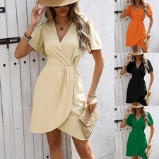 Elegant European And American Style Dress Waist One-step Skirt Short Sleeve Poly