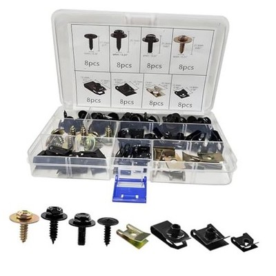 64 PCS Car U-Clip and Screw Assortment Kit, 8 Sizes Auto Fasteners U-Nuts with