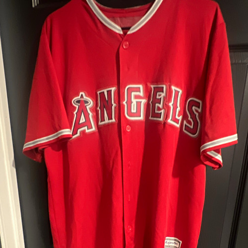 Majestic Los Angeles Angels MLB Mike Trout #27 Red Cool Base Button Jersey
