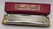 Vintage Hohner Marine Band Harmonica Key of D Model 364 With Original Case