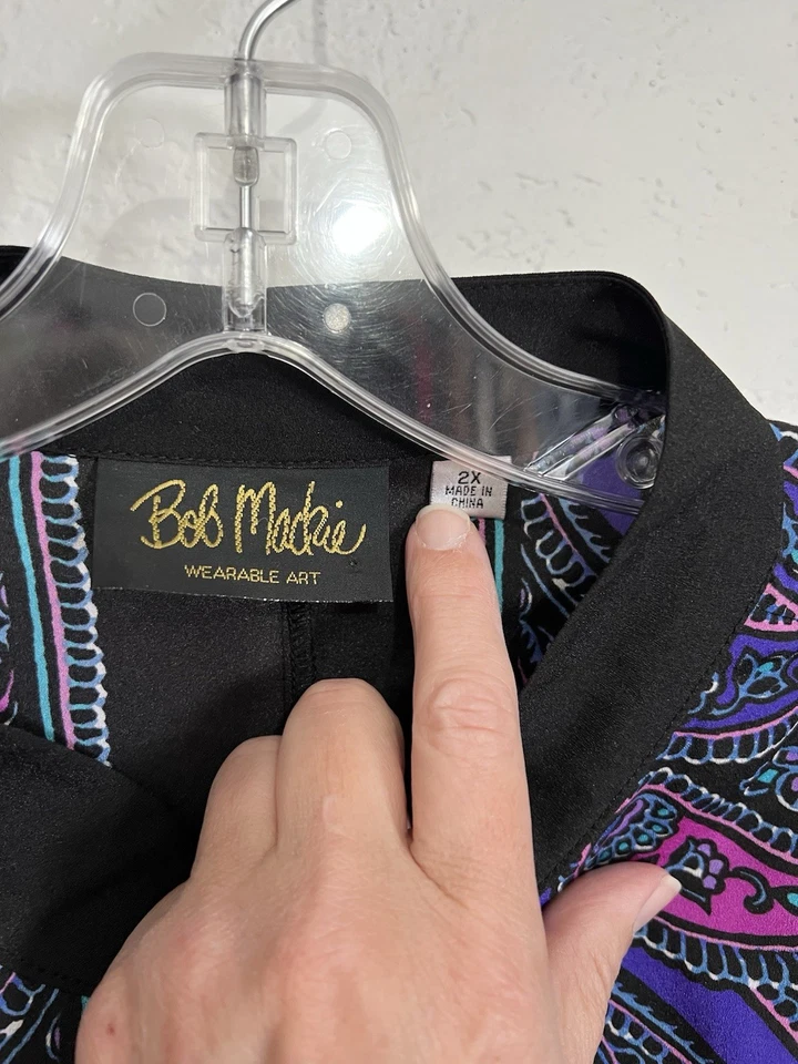 Top Bob Mackie 2x Art To Wear Brillante Colorido Cachemira Fácil Abotonada Foto 2 de 4