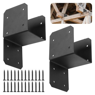 2 Pcs Black Caps Tie Brackets, 4x4 Post Cap Tie Carbon Steel Post Bracket Anc...