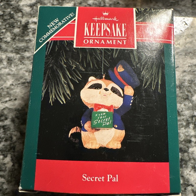 Secret Pal`1992.Postal Raccoon Is Happy To Make His Delivery, Hallmark Ornament