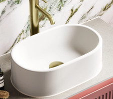 HiB Romy Vessel Basin Dusky Matt White Mineral Marble W40xH12.7xD25cm Ex Display