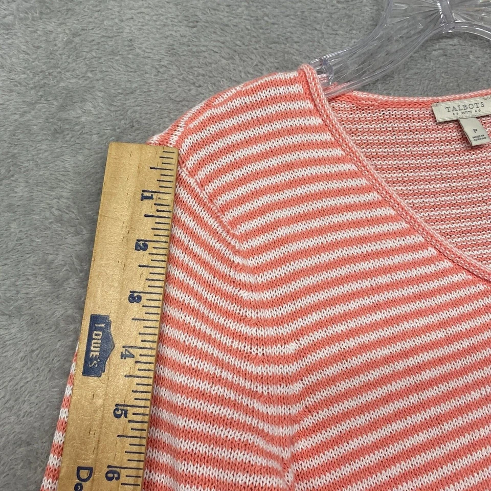 Suéter Talbots Mujer S Pequeño Rosa Blanco Rayas Cuello en V Informal Pullover Lino Foto 4 de 4