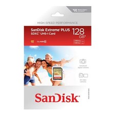 SanDisk 128GB Extreme PLUS SDXC Memory Card 190MB/s Read, 90MB/s Write