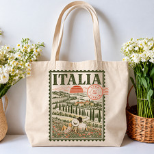 Italia Italy Canvas Tote Bag Vintage Tuscany Travel Souvenir Shoulder Book Bag