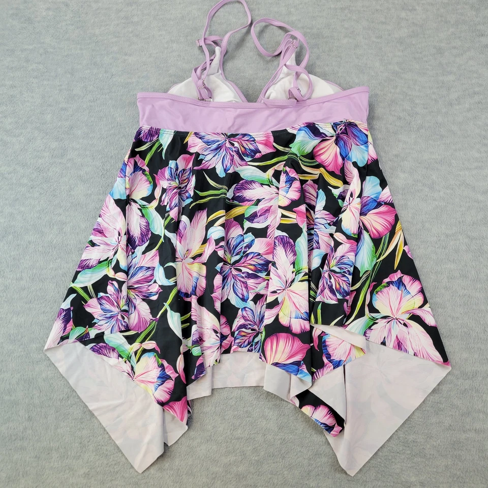 Tankini Top de Natación Estampado Floral Violeta Correas Ajustables Para Mujer Talla Grande Foto 4 de 4