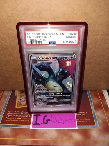 Pokemon 2019 Hidden Fates Charizard Gx SV49 PSA 10 Gem Mint With Graded Guard