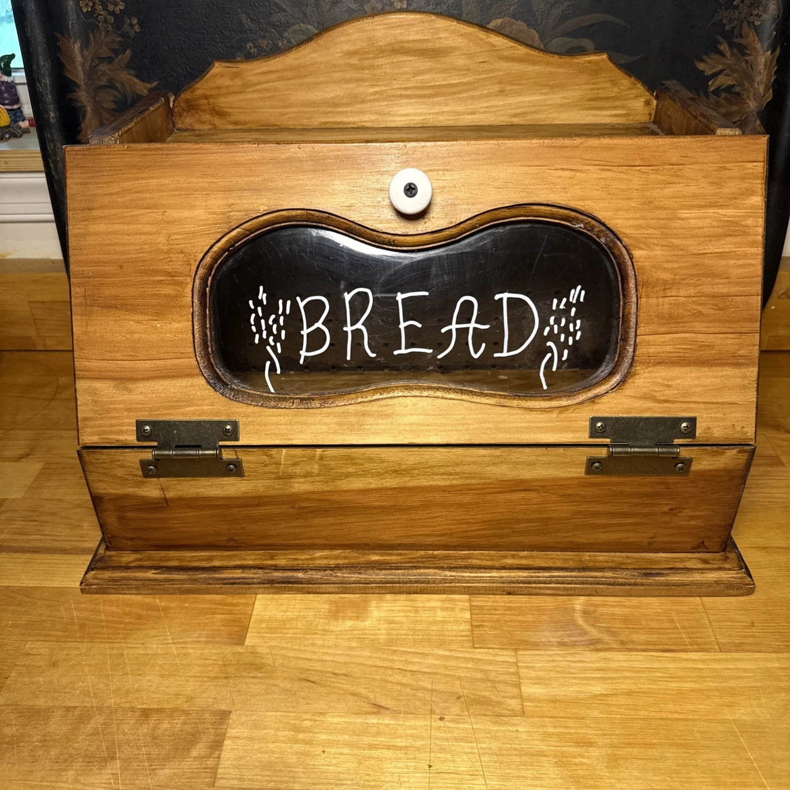 Vintage 1990 Handmade Wood Pull Down Bread Box With Top Shelf
Opens in a new window or tab