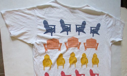 Vintage Rainbow of Beach Chairs Oversize Beach T Shirt Michigan Rag SnglStch 90s - Picture 3 of 10