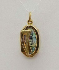  14 Carat Gold Magen David Star Pendant Oval Roman Glass set on back handmade