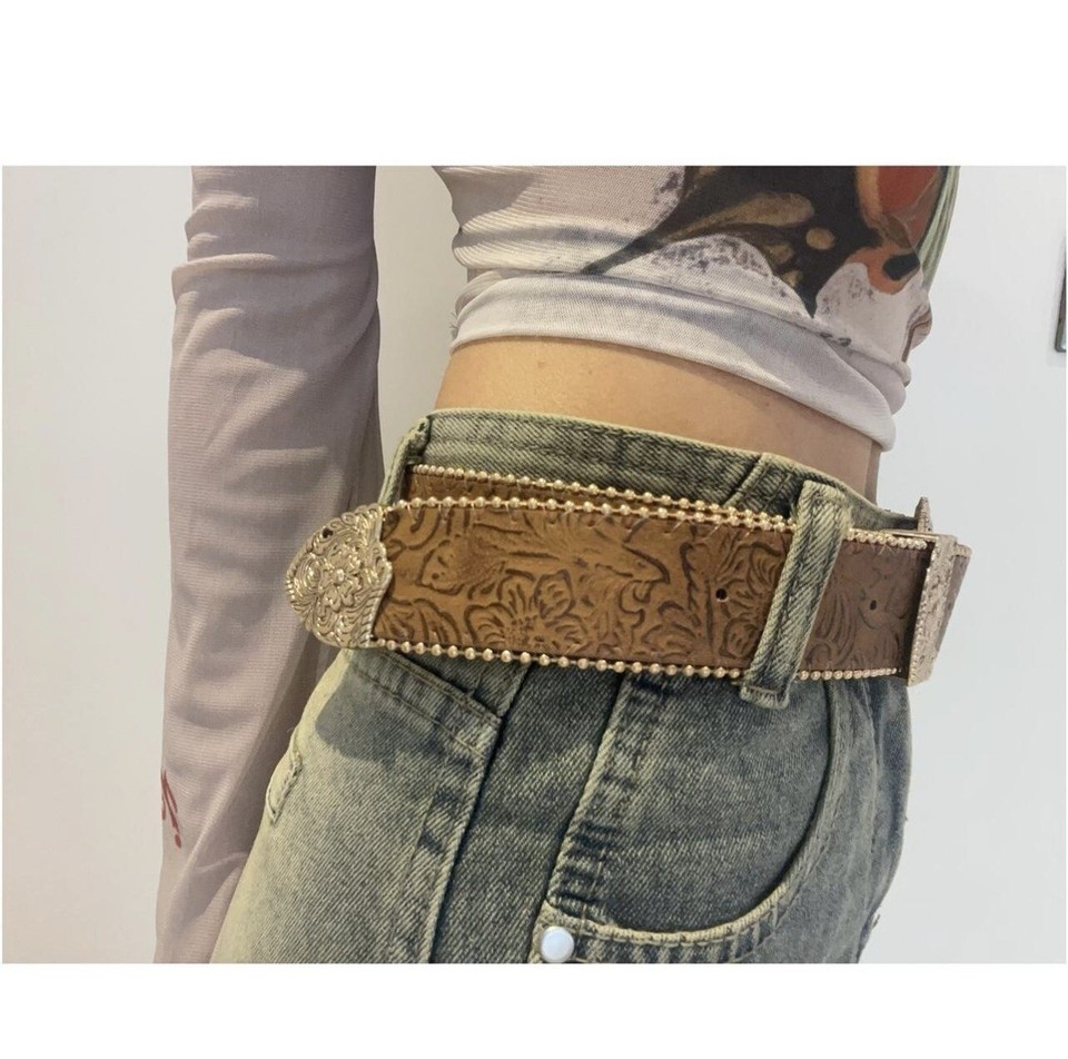 Vintage style patterned light brown belt eBay