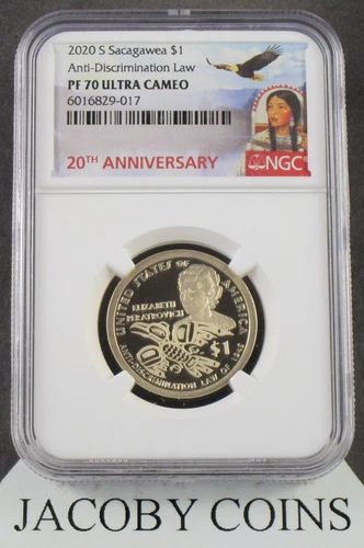 2020 S Sacagawea $1 Anti-Discrimination Law NGC PF70 20th Anniversary Label
