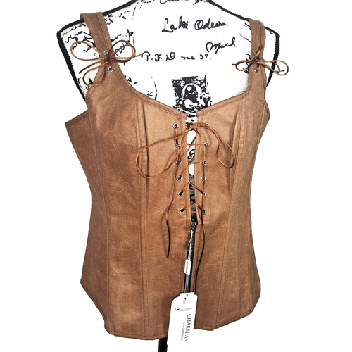 Charmain Faux Leather Renaissance Lace Up Corset 3XL Brown Fairy Coquette Boho