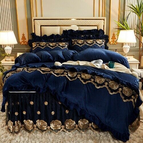 European Duvet Cover Set Embroidery Lace Soft Luxury Quilt Cover 2 Pillowcases - Picture 1 of 36