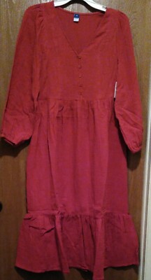 Old Navy Dress Rust Long Dress Summer Sienna Long Sleeves Size XS New With Tags